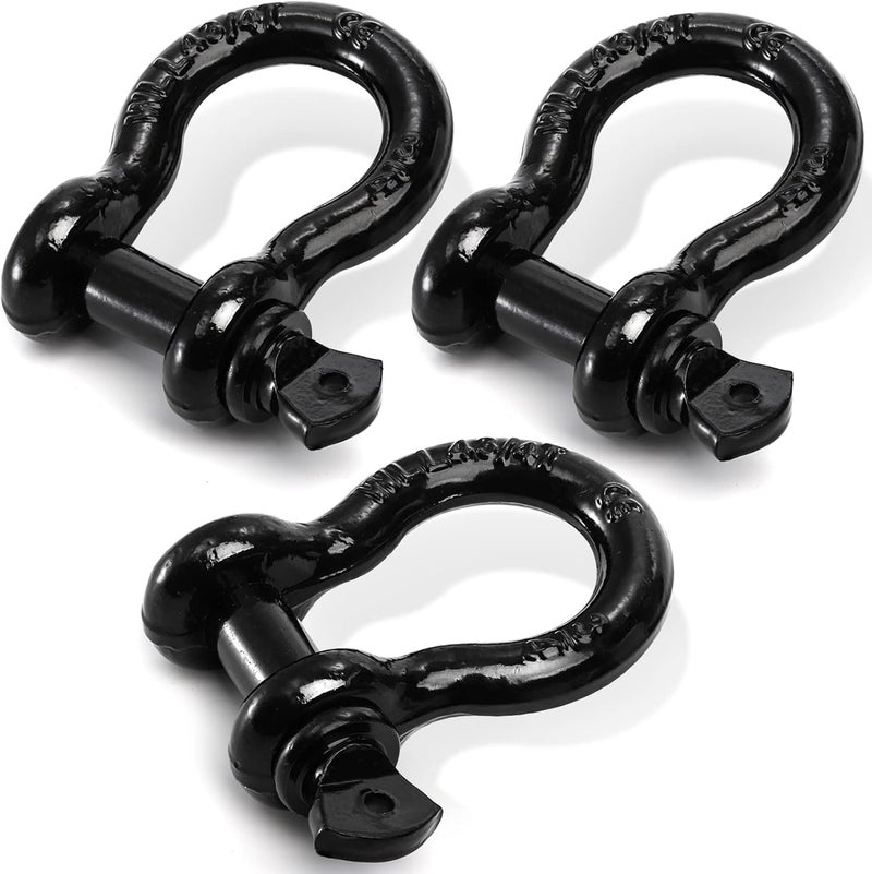 Bekith 3 Pack D Ring Shackles 3/4" Shackle Rugged Unbreakable 28.5 Ton (57,000 Lbs) Maximum Break Strength Heavy Duty Shackles for Tow Strap, Winch, Off-Road Truck Vehicle Recovery, Black - Image 1